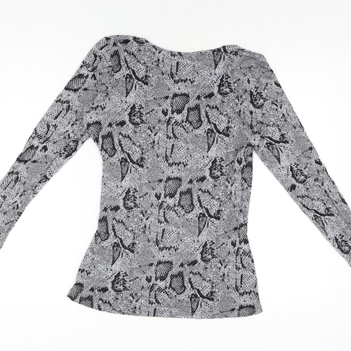 South Womens Grey Animal Print Viscose Basic T-Shirt Size 12 V-Neck - Snake Print
