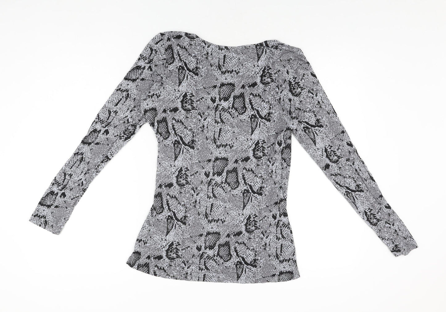 South Womens Grey Animal Print Viscose Basic T-Shirt Size 12 V-Neck - Snake Print