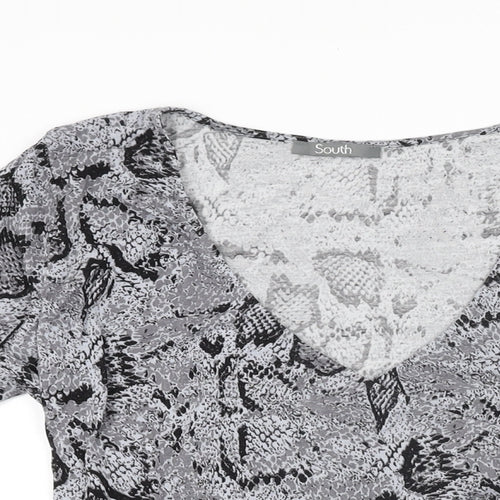 South Womens Grey Animal Print Viscose Basic T-Shirt Size 12 V-Neck - Snake Print