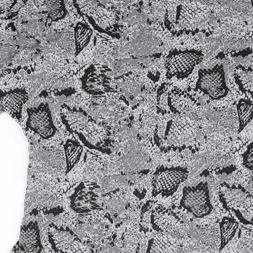 South Womens Grey Animal Print Viscose Basic T-Shirt Size 12 V-Neck - Snake Print
