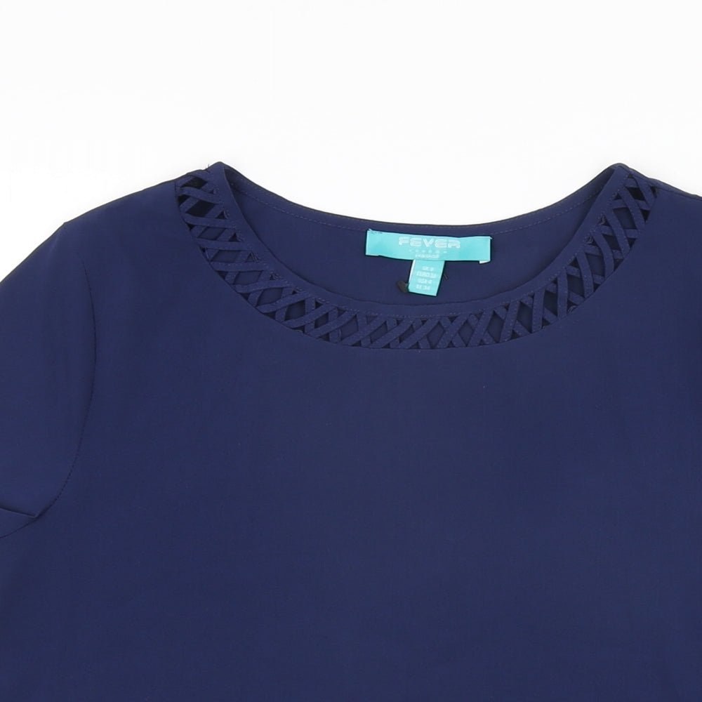 Fever Womens Blue Polyester Basic T-Shirt Size 8 Round Neck
