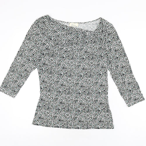 Linea Womens White Geometric Viscose Basic T-Shirt Size M V-Neck