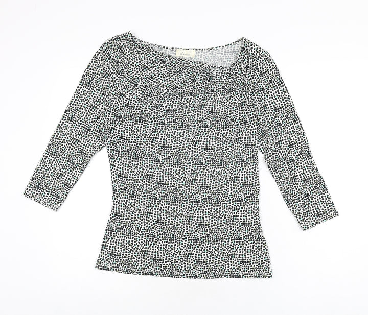 Linea Womens White Geometric Viscose Basic T-Shirt Size M V-Neck