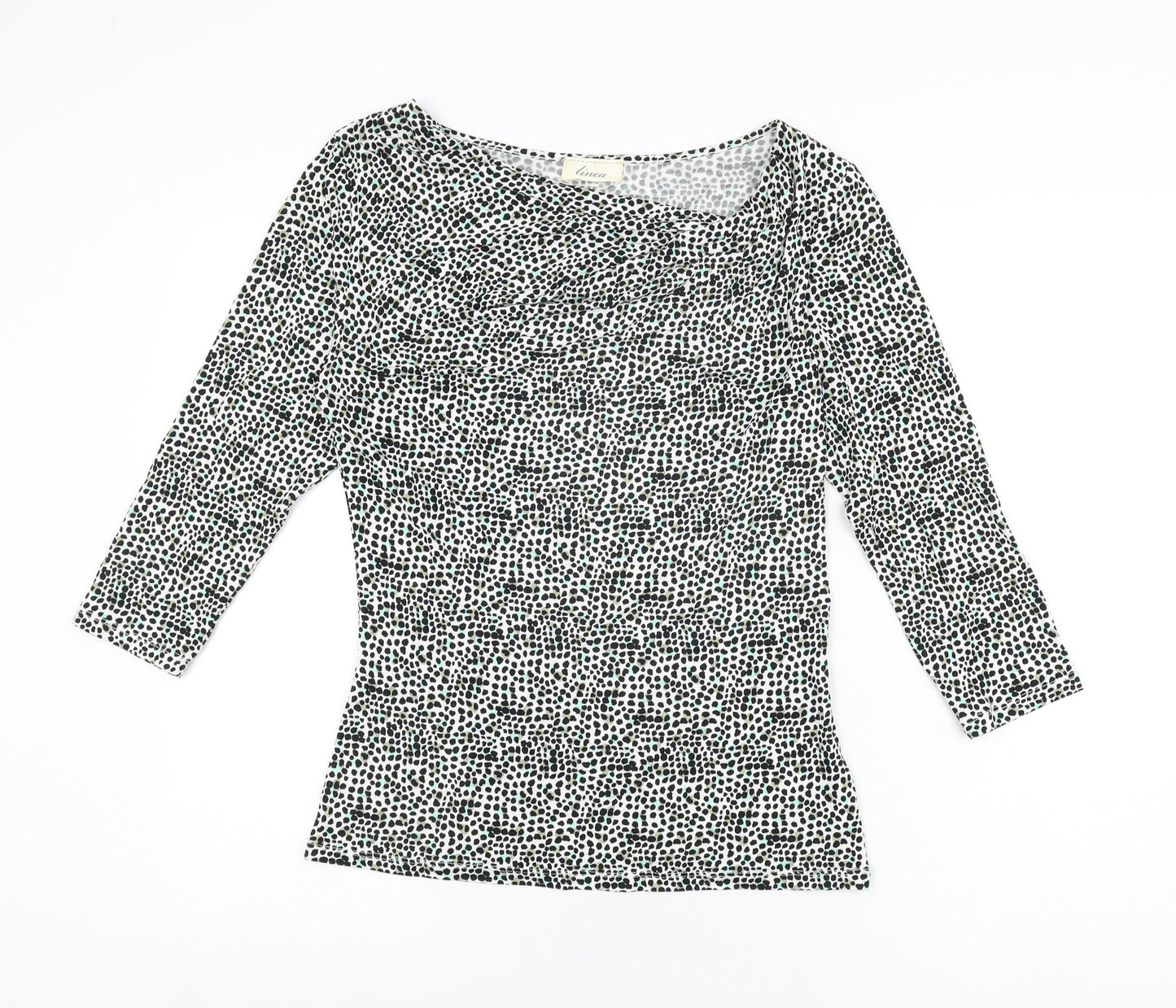 Linea Womens White Geometric Viscose Basic T-Shirt Size M V-Neck