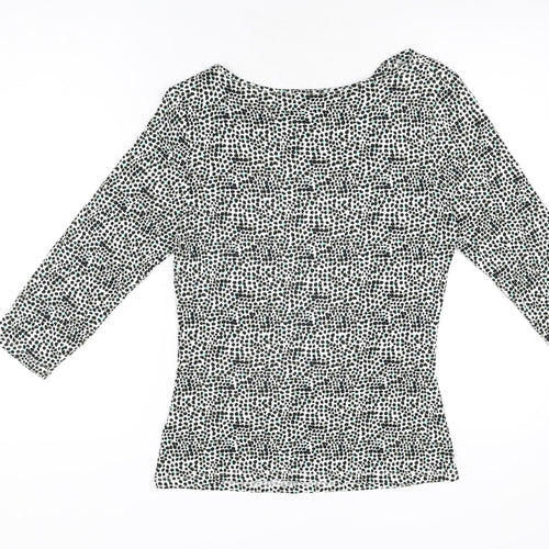 Linea Womens White Geometric Viscose Basic T-Shirt Size M V-Neck