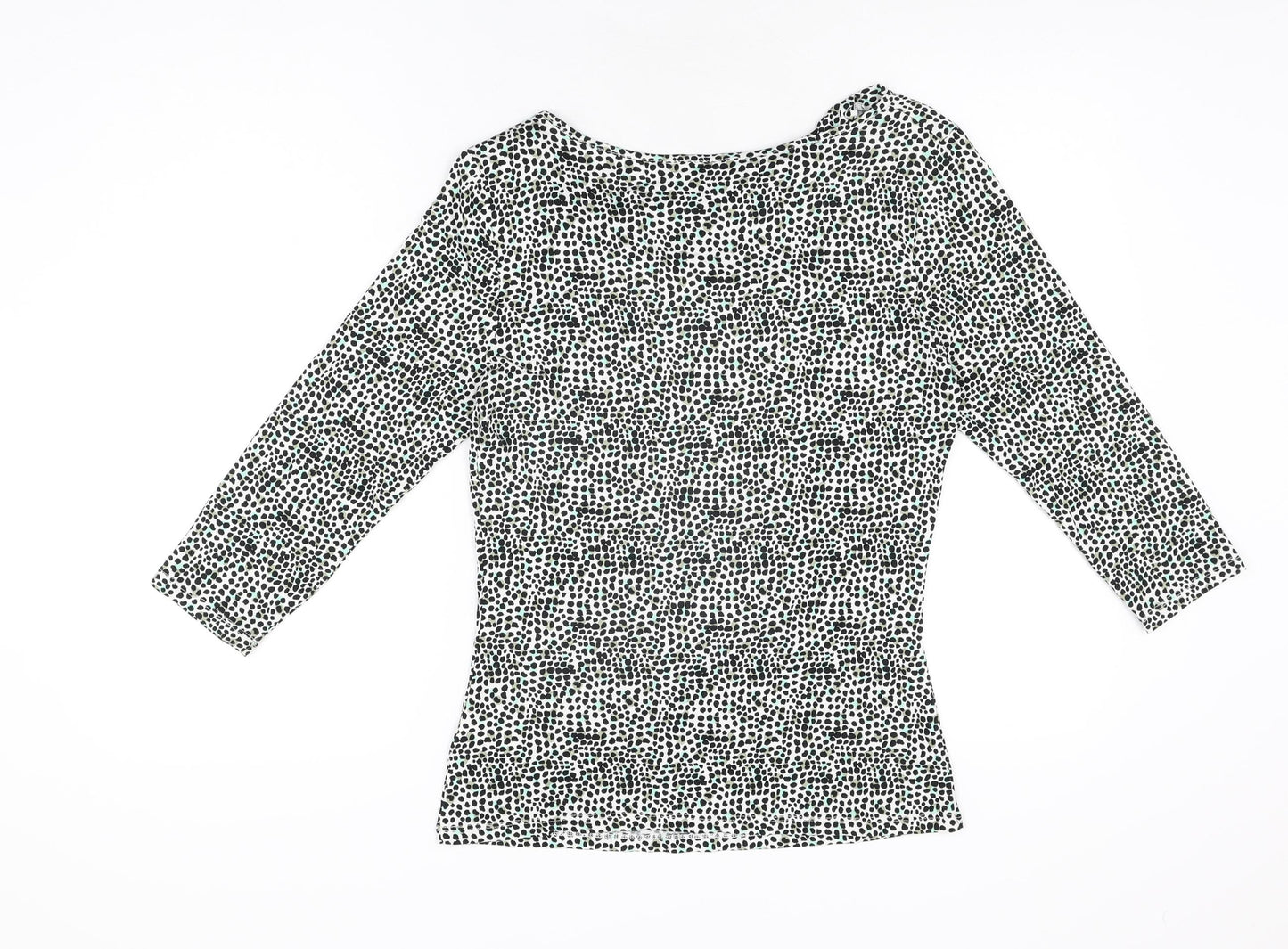 Linea Womens White Geometric Viscose Basic T-Shirt Size M V-Neck
