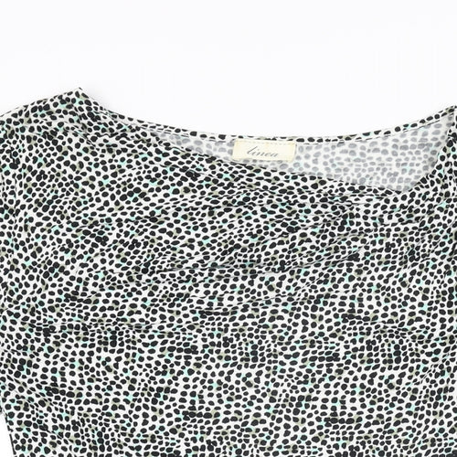 Linea Womens White Geometric Viscose Basic T-Shirt Size M V-Neck