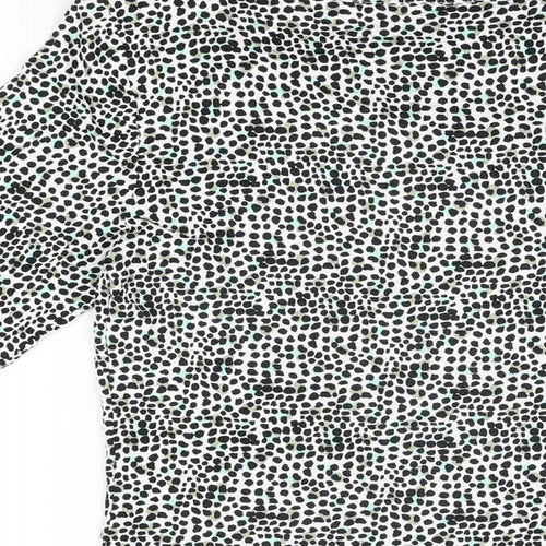 Linea Womens White Geometric Viscose Basic T-Shirt Size M V-Neck