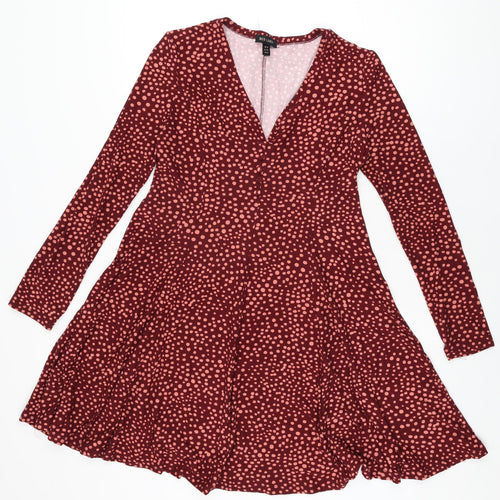 QED London Womens Red Polka Dot Polyester Skater Dress Size 12 V-Neck Pullover
