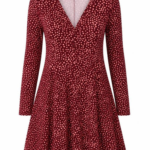 QED London Womens Red Polka Dot Polyester Skater Dress Size 12 V-Neck Pullover