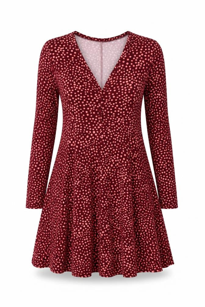 QED London Womens Red Polka Dot Polyester Skater Dress Size 12 V-Neck Pullover