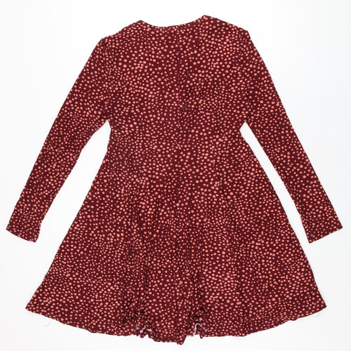 QED London Womens Red Polka Dot Polyester Skater Dress Size 12 V-Neck Pullover