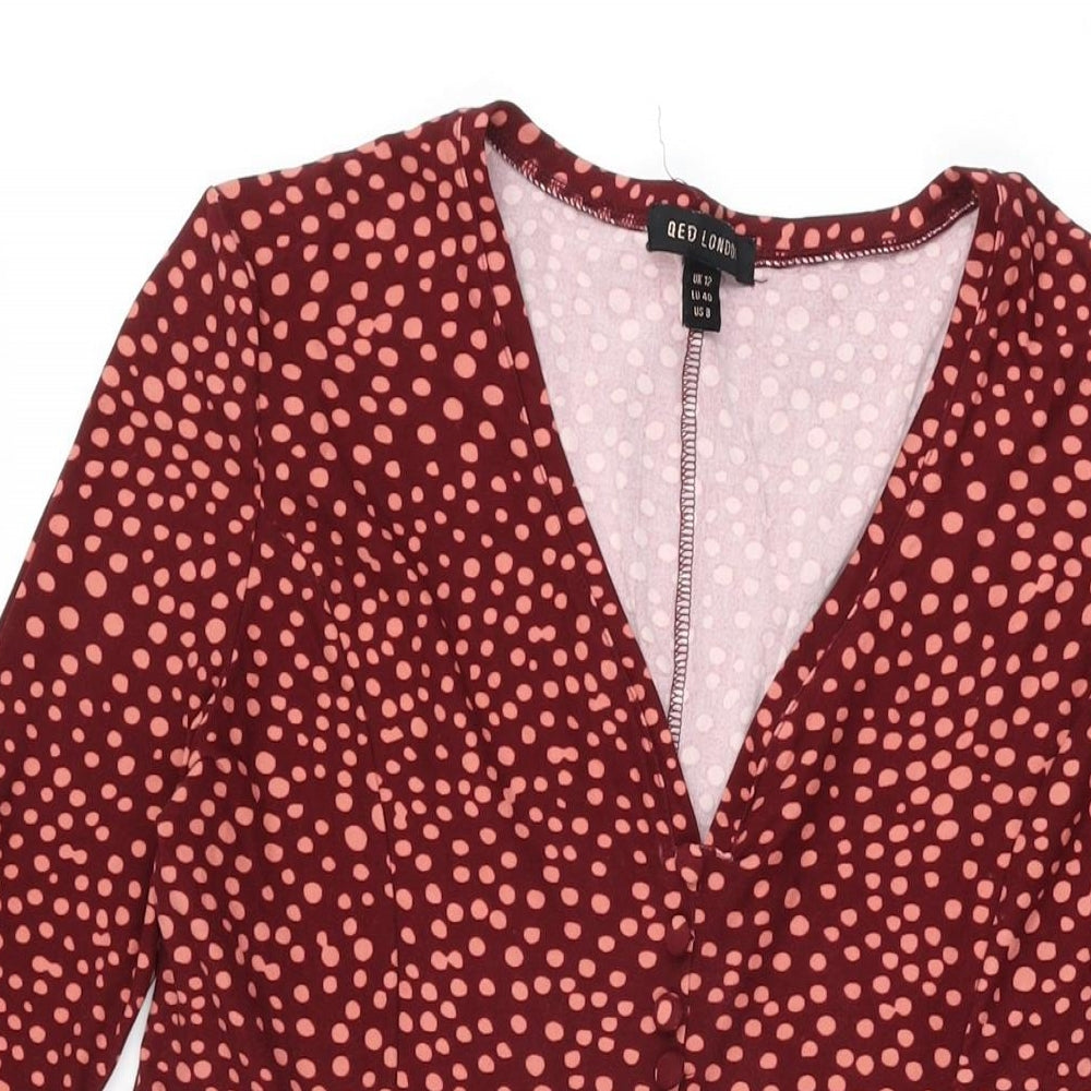 QED London Womens Red Polka Dot Polyester Skater Dress Size 12 V-Neck Pullover