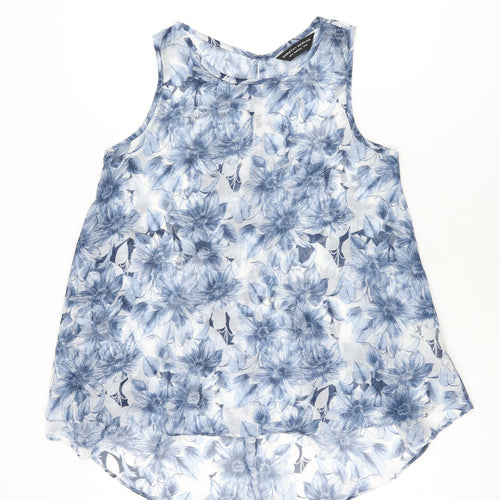 Dorothy Perkins Womens Blue Floral Polyester Basic T-Shirt Size 10 Scoop Neck - Sheer