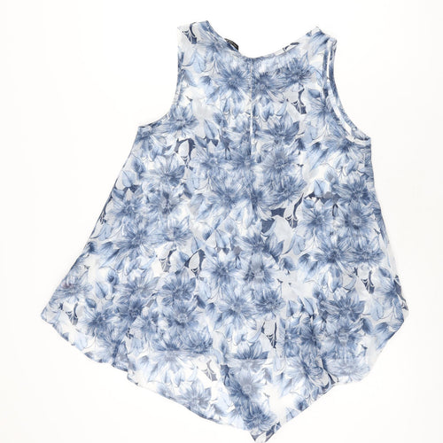 Dorothy Perkins Womens Blue Floral Polyester Basic T-Shirt Size 10 Scoop Neck - Sheer