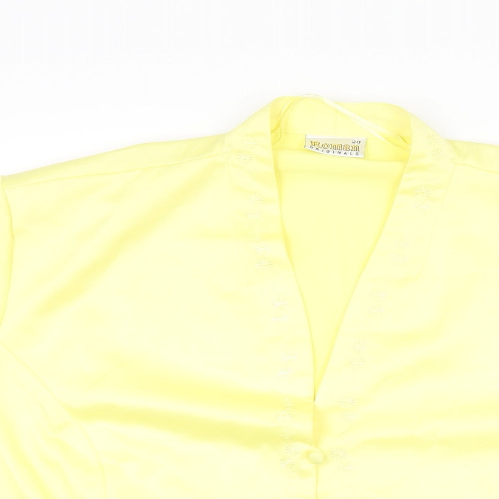 Roman Womens Yellow Polyester Basic T-Shirt Size 20 V-Neck