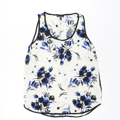 Warehouse Womens White Floral Viscose Basic T-Shirt Size 10 Scoop Neck