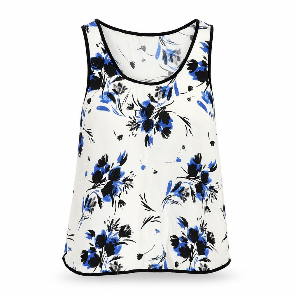 Front view of Warehouse women’s white floral viscose basic t-shirt, size UK 10, scoop neck