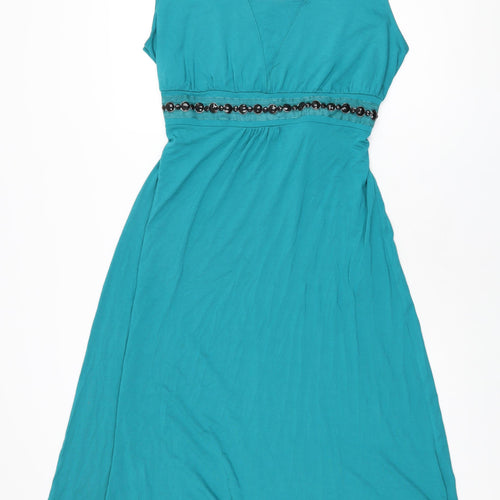 Wardrobe Womens Blue Viscose Maxi Size 18 V-Neck Tie