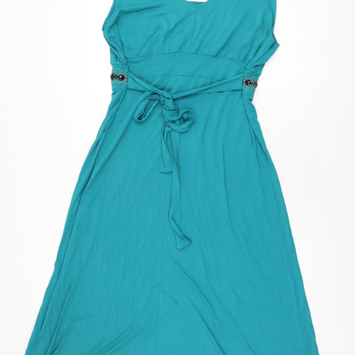 Wardrobe Womens Blue Viscose Maxi Size 18 V-Neck Tie
