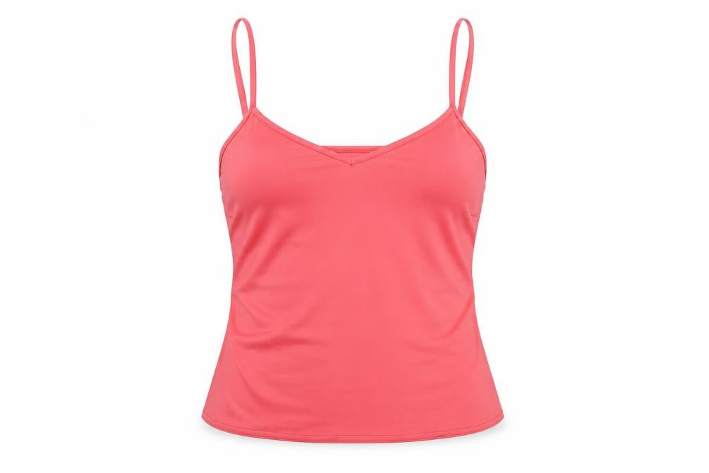 Front view of Wallis women’s pink polyester camisole t-shirt, size UK 14, v-neck