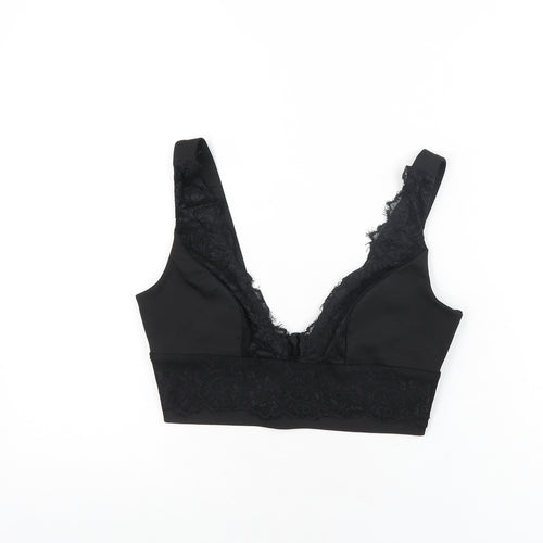 Topshop Womens Black Polyester Cropped T-Shirt Size 10 V-Neck