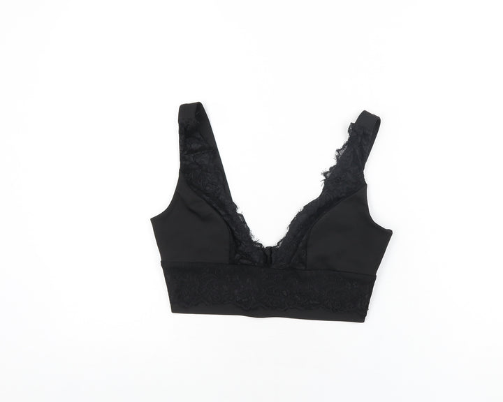 Topshop Womens Black Polyester Cropped T-Shirt Size 10 V-Neck