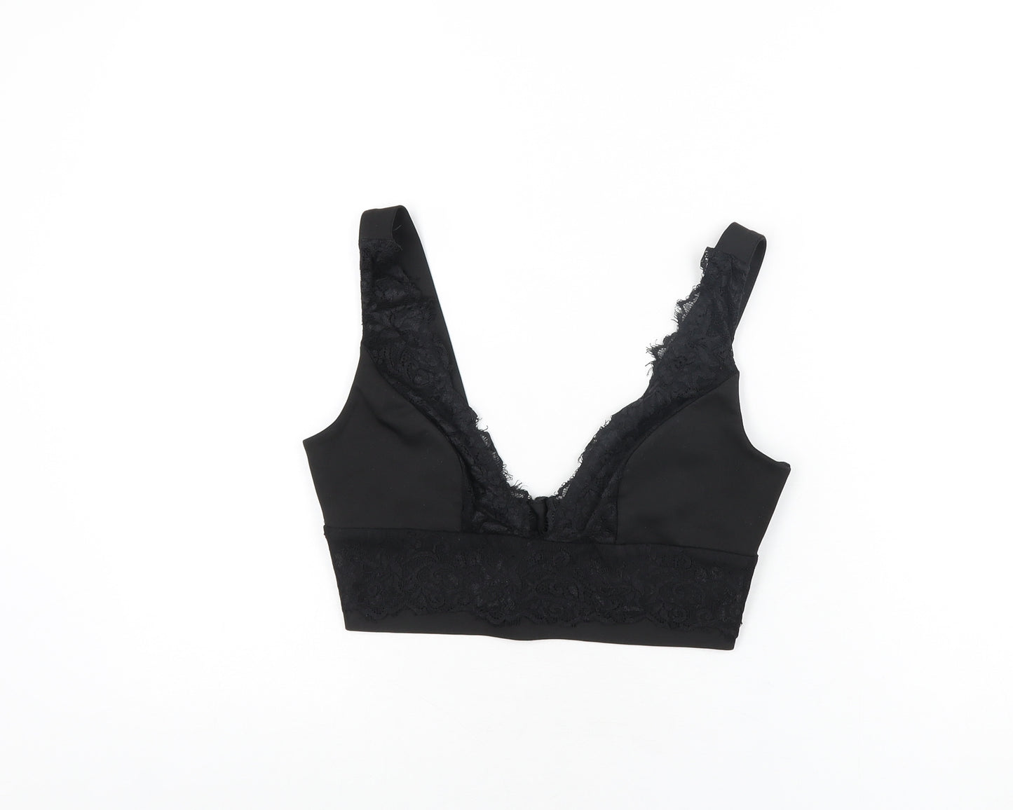 Topshop Womens Black Polyester Cropped T-Shirt Size 10 V-Neck