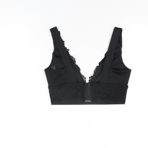 Topshop Womens Black Polyester Cropped T-Shirt Size 10 V-Neck