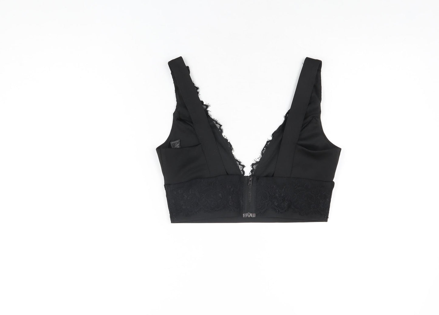 Topshop Womens Black Polyester Cropped T-Shirt Size 10 V-Neck