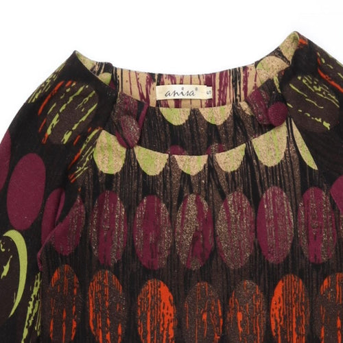 Anisa Womens Brown Geometric Cotton Shift Size S Boat Neck Pullover