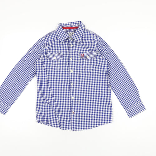 Crew Clothing Boys Blue Gingham Cotton Basic Button-Up Size 8-9 Years Collared Button