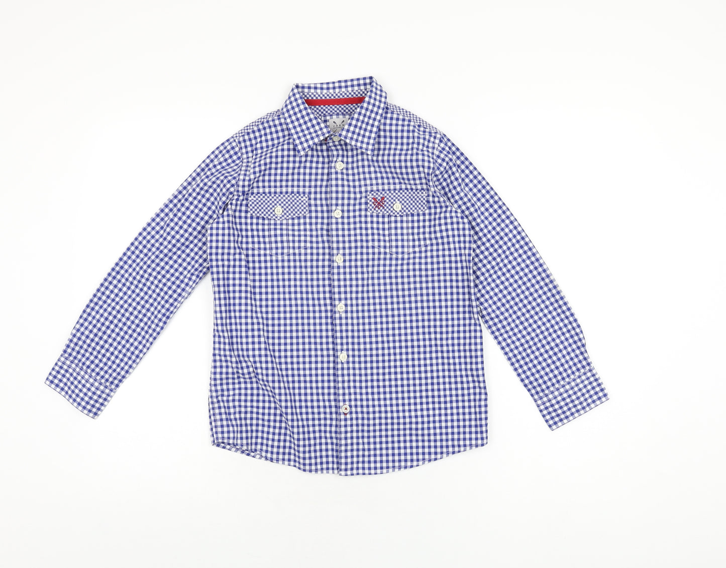 Crew Clothing Boys Blue Gingham Cotton Basic Button-Up Size 8-9 Years Collared Button