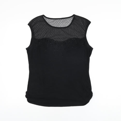 Roman Womens Black Polyester Basic T-Shirt Size 12 Round Neck