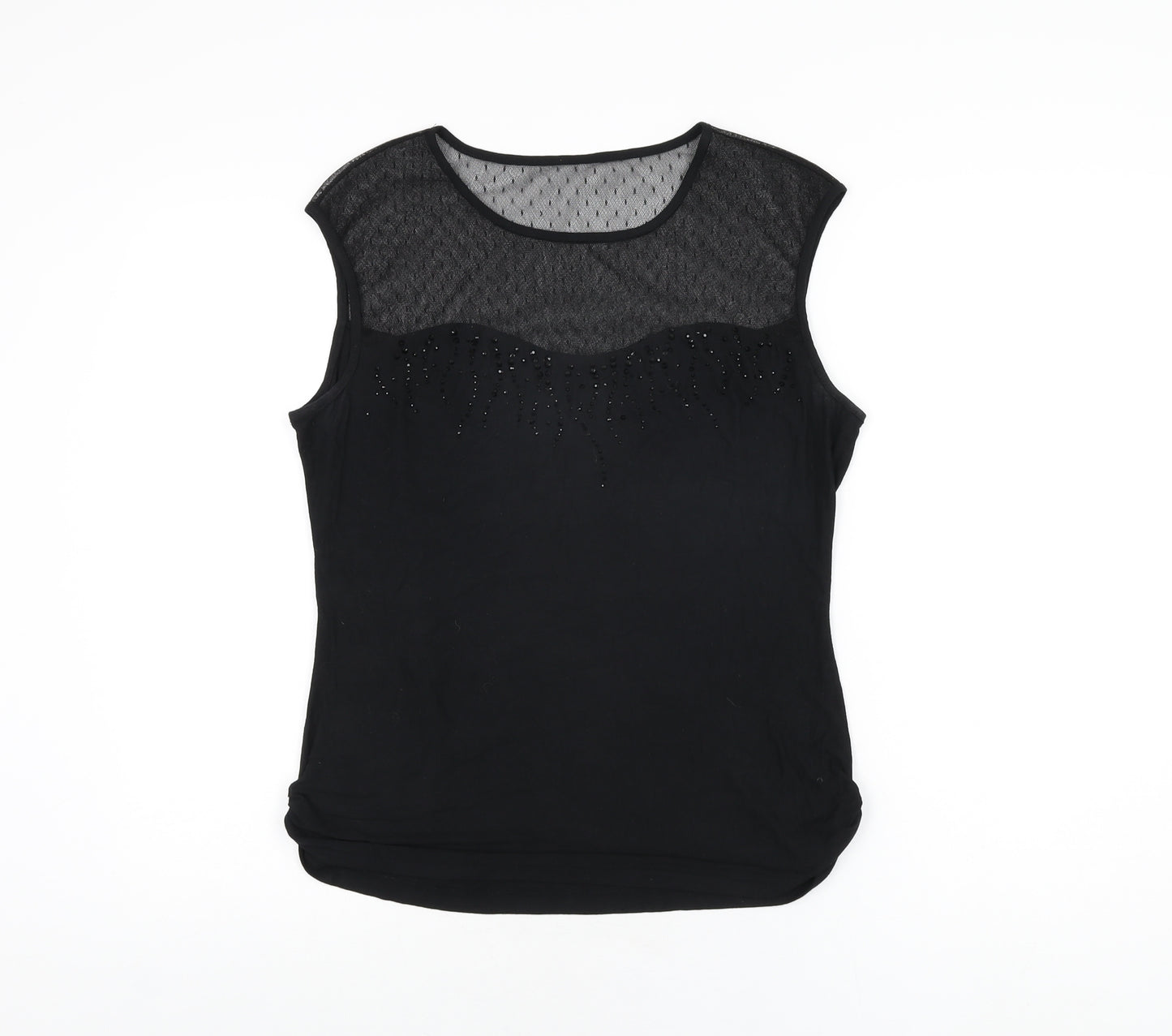 Roman Womens Black Polyester Basic T-Shirt Size 12 Round Neck