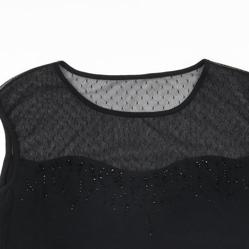 Roman Womens Black Polyester Basic T-Shirt Size 12 Round Neck
