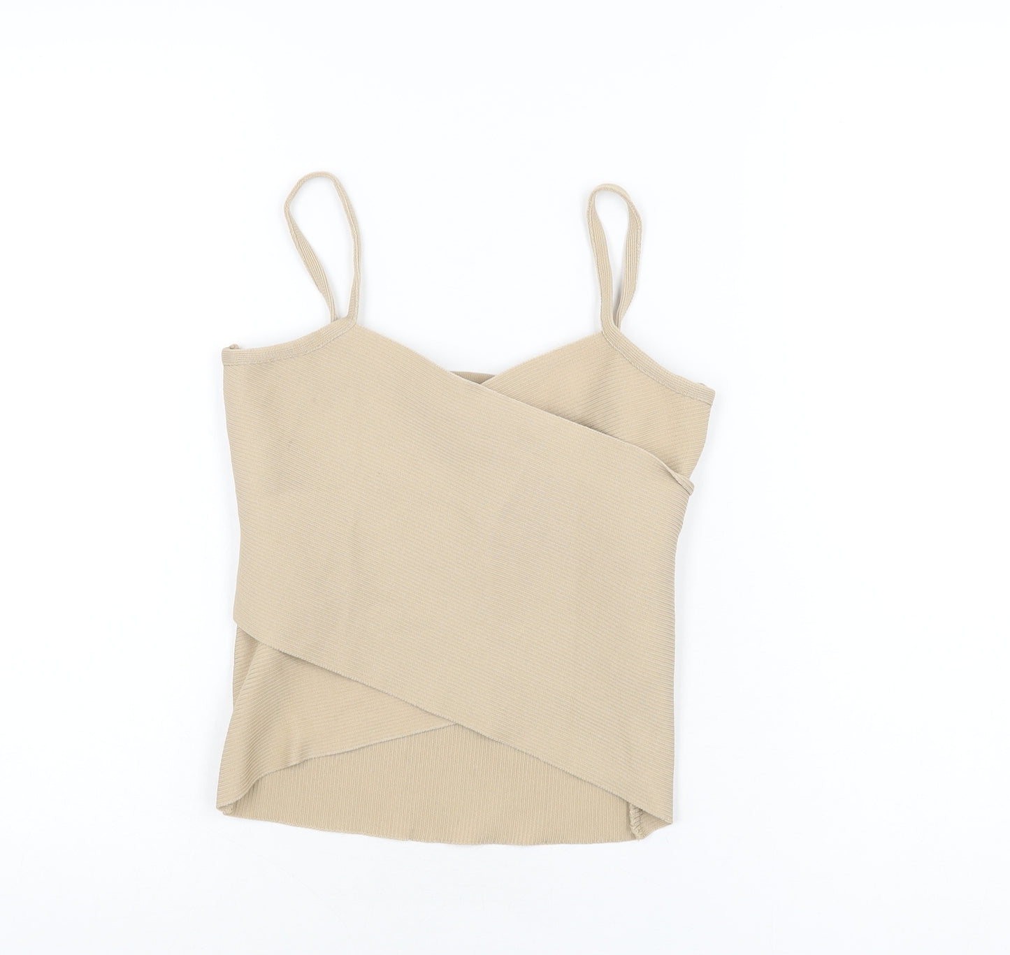 Mingle Womens Beige Polyester Basic T-Shirt Size L V-Neck