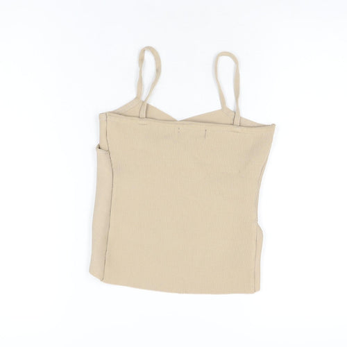 Mingle Womens Beige Polyester Basic T-Shirt Size L V-Neck