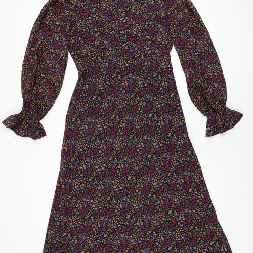 Influence Womens Black Floral Polyester A-Line Size 10 V-Neck Zip
