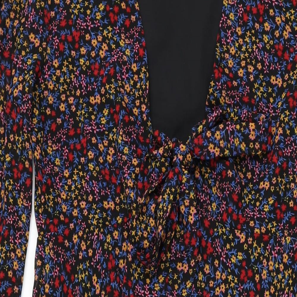 Influence Womens Black Floral Polyester A-Line Size 10 V-Neck Zip