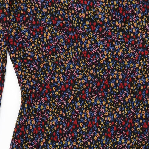 Influence Womens Black Floral Polyester A-Line Size 10 V-Neck Zip