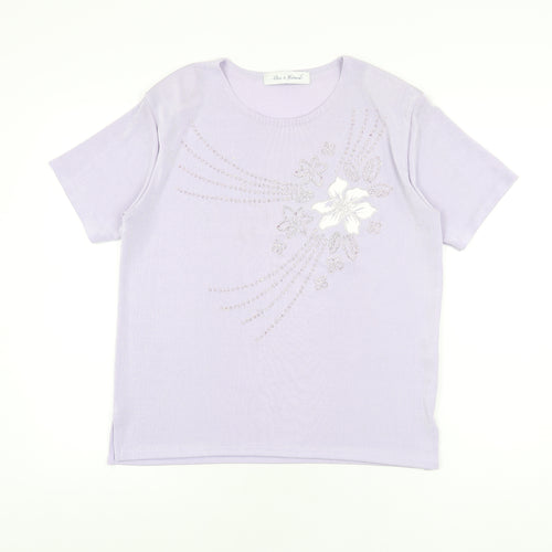Pure & Natural Womens Purple Floral Polyester Basic T-Shirt Size 14 Round Neck