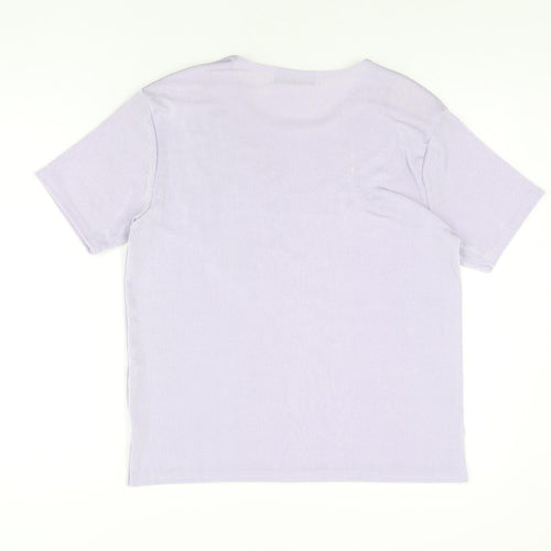 Pure & Natural Womens Purple Floral Polyester Basic T-Shirt Size 14 Round Neck