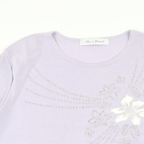 Pure & Natural Womens Purple Floral Polyester Basic T-Shirt Size 14 Round Neck