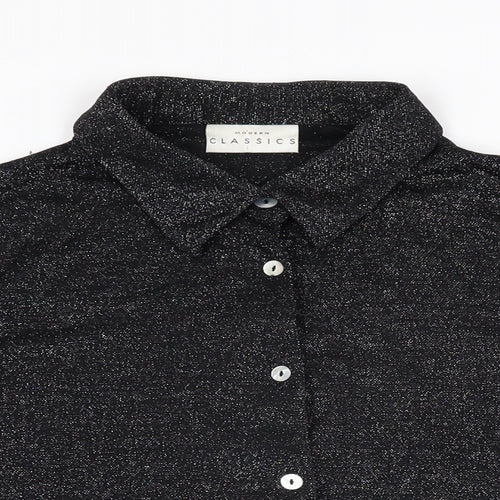 Modern Classics Womens Black Polyamide Basic Button-Up Size 16 Collared