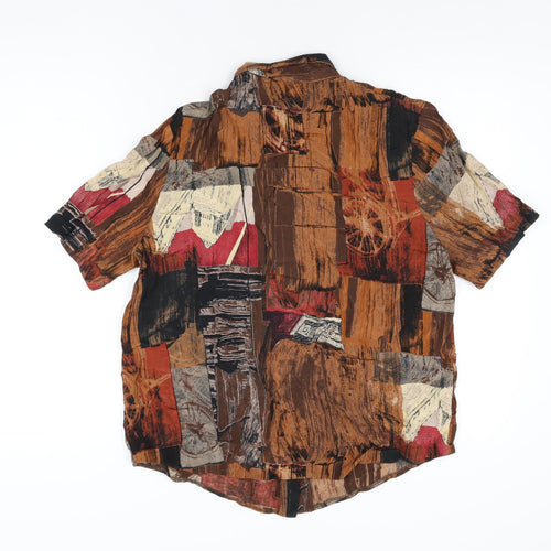 The Magic Collection Womens Brown Geometric Polyester Basic Button-Up Size 12 Collared
