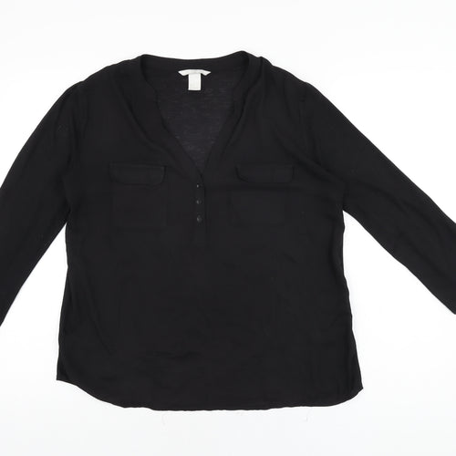 H&M Womens Black Polyester Basic T-Shirt Size S V-Neck