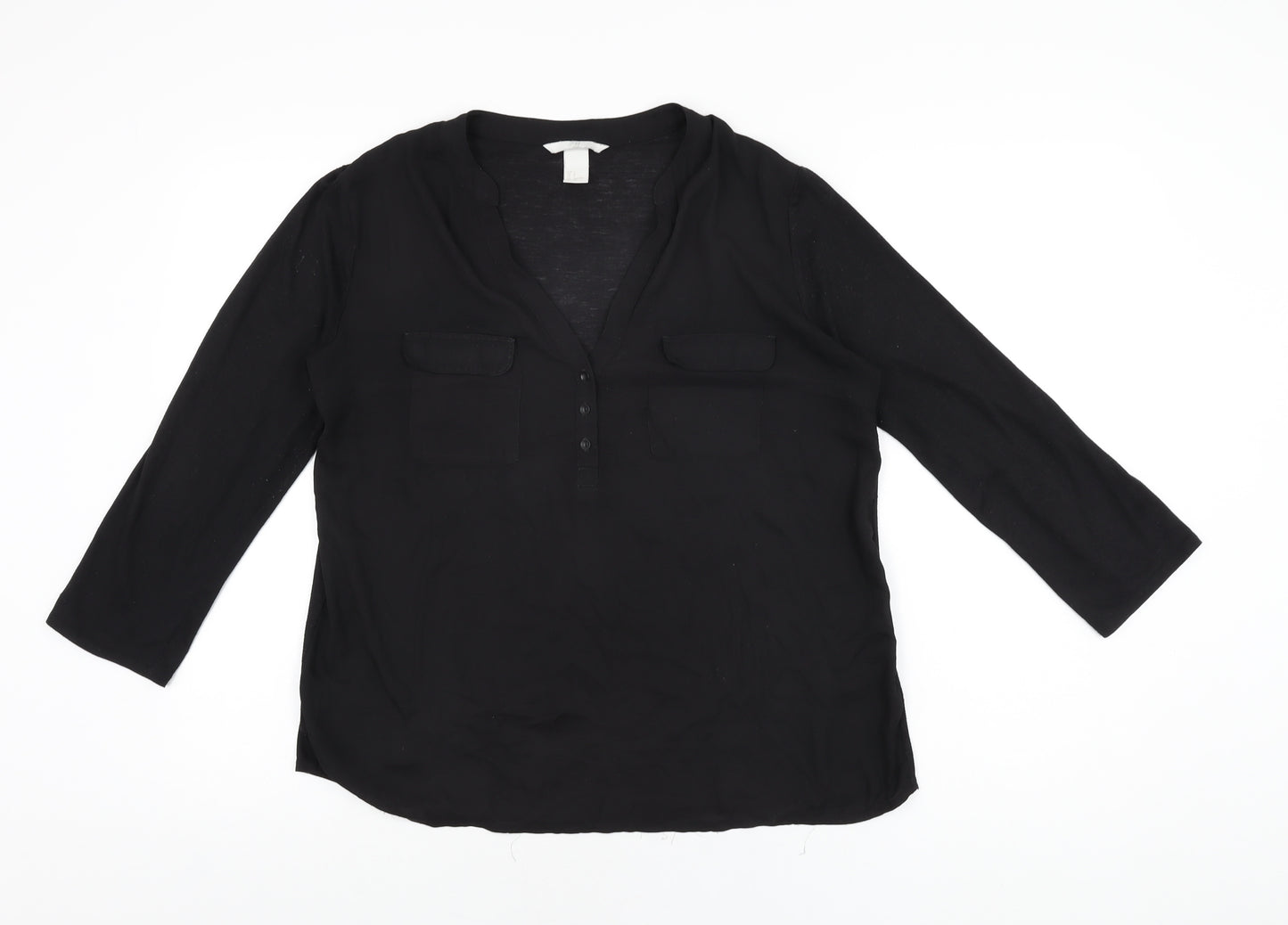 H&M Womens Black Polyester Basic T-Shirt Size S V-Neck