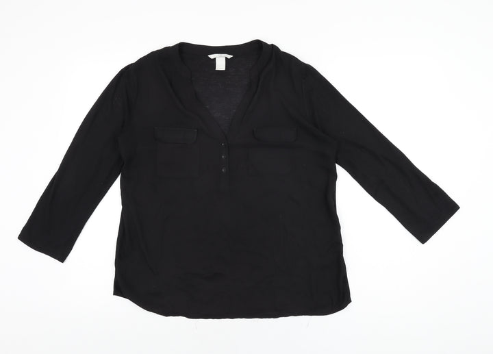 H&M Womens Black Polyester Basic T-Shirt Size S V-Neck