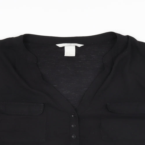 H&M Womens Black Polyester Basic T-Shirt Size S V-Neck